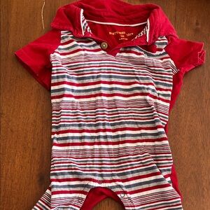 Burt's Bees Baby Red, Gray & Navy Striped Cotton Footie